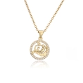 Detailed view of gold plated Pisces constellation necklace with shimmering zircon circle - Aquarius