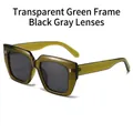 Transparent green square frame sunglasses with black grey lenses and silver rivets - Transparent Green Frame Grey Lens