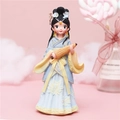 Cute Hanfu girl figurine in light blue and yellow dress holding a traditional paper umbrella - 808-3 Medium Blue Dress with Folded Umbrella
