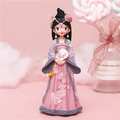 Cute doll figurine in pink hanfu dress holding a round fan with floral embroidery - 808-4 Medium Purple Dress with Fan