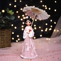 Pink Hanfu girl figurine with oil paper umbrella, creative ancient style home decor - 808-9 Large Pink Dress with Umbrella