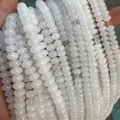 Close-up of white translucent natural stone abacus beads for DIY jewelry making necklaces - 4*6mm 1 Strand (Approx 90pcs) / White Jade
