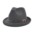 Dettaglio cappello fedora in lana grigio scuro con cinturino in pelle marrone - M (56-58cm) / grigio scuro