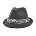 Vue détaillée d'un chapeau en feutre gris foncé avec ruban perlé style bohème - M (56-58cm) / gris foncé