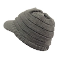 Detailed view of the thick knit texture and brim on a grey winter thermal earflap hat - One Size / Dark Gray