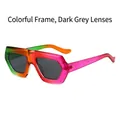 Oversized geometric sunglasses with rainbow gradient frame and dark grey lenses - Rainbow Frame Black Grey Lens