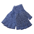 Blue knitted half-finger gloves with black anti-slip palm dots on white background - Blue