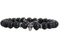 Matte black stone beaded bracelet with gunmetal bull head charm for men and women - Single Matte Black Bull Head (10# Matte Black)