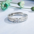 Polished silver couple ring with Forever engraving and sparkling cubic zirconia heart - Adjustable Open / Male Style / Silver