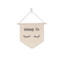 Beige canvas pin badge banner with sleep in print and wooden hanging rod - sleep in, 40*62cm