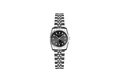 Classic silver stainless steel quartz watch with black dial and crystal markers - Silver Black Dial - Small