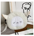 Cute white plush sheep crossbody bag with embroidered face and soft lamb wool texture - White