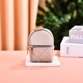 Mini grey PU backpack coin purse with quilted diamond pattern and gold zipper detail - Light Gray