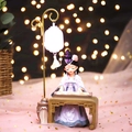 Cute ancient Chinese girl figurine in purple Hanfu playing guzheng with LED lantern - 808-24 Lady Playing Zither with Lantern