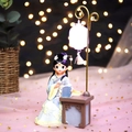 Charming Hanfu girl figurine reading by a glowing lantern on a pink star fabric - 808-25 Lady Reading with Lantern