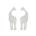 Macro view of silver giraffe studs with intricate hollow patterns and polished finish - Silver