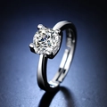 Classic silver adjustable ring featuring a round brilliant cut four-prong solitaire stone - Y068【1 Carat】