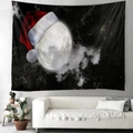 Arazzo natalizio con luna e cappello di Babbo Natale su sfondo cielo stellato nero - 150x130cm / Stile 2-Luna di Natale