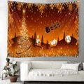 Arazzo natalizio con albero di stelle dorate e Babbo Natale in una notte d'inverno - 150x130cm / Arancione Caldo Pupazzo di Neve Babbo Natale