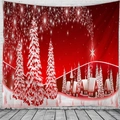 Arazzo natalizio con scena di notte innevata, baita accogliente e alberi di pino - 150x130cm / Rosso Bianco Capanna Notte Innevata