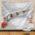 Arazzo natalizio dettagliato con gradini innevati, bastoncini di zucchero e fiori rossi - 150x130cm / Scale di Natale e Caramelle