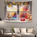 Tapiz navideño con vista de ventana nevada, cajas de regalo rojas y un muñeco de nieve - Estilo 3-Muñeco de Nieve Festivo Ventana / 150x130cm