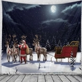 Weihnachts-Wandteppich mit Weihnachtsmann und Rentieren im verschneiten Wald - 150x130cm / Weihnachtsmann Mit Rentier Figur