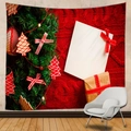 Weihnachts-Wandteppich mit rotem Strickmuster und grünem Kranz für Wohndeko - 150x130cm / Rotes Strickgeschenk-Thema