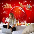 Red Christmas tapestry with Santa and snowy house patterns for festive wall decor - Christmas Night Red Ball