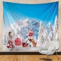 Christmas wall tapestry featuring cute snowmen and winter landscape in a modern room - Winter Snowman Scene