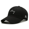 Gorra de béisbol clásica negra de algodón con bordado blanco y visera curva a la moda - Ajustable / Negro