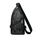 Sac de poitrine étanche pour hommes avec motif camouflage noir et port de charge USB - Noir