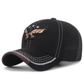 Berretto da baseball nero con aquila ricamata e visiera in pelle marrone con cuciture a contrasto - Regolabile / Nero