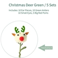 DIY Christmas green deer kit with antlers and red pompoms for floral decorations - Christmas Deer Green 5 Sets/Pack