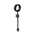 Black stainless steel ear clip featuring hexagram star, long chain, and cone pendant - Hexagram / Black