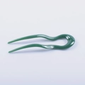 U-shaped hair pin fork in green glossy resin with a stylish wavy design on white background - Classic U-Shaped Style / Green
