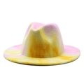 Pink and yellow tie-dye fedora hat with wide flat brim and classic felt texture - M (56-58cm) / Pink #1