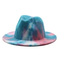 Tie-dye felt fedora hat with flat brim in vibrant blue and pink pastel dream shades - M (56-58cm) / Lake Blue #3