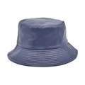 Detail of navy blue PU leather bucket hat with precise multi-row stitching on the brim - M (56-58cm) / Blue