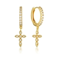 Elegant gold S925 sterling silver huggie earrings with sparkling cross charms - Micro-inlaid Zirconia Cross Pendant Hoop / Micro-pave/Gold