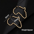 Detail view of gold Africa map earrings showing 63mm height and 55mm width dimensions - Height 63mm / Gold