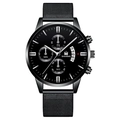 Zwart Shaarms herenhorloge met mesh band en sportieve chronograaf wijzerplaat voor heren - Zwarte Band Zwarte Kast Zwarte Wijzerplaat Zilveren Wijzers