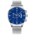 Men's business quartz watch with blue dial, silver mesh strap and date display - Silver Band Silver Case Blue Face Silver Hands