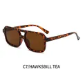 Classic tortoiseshell double-bridge sunglasses with square tea-tinted lenses and metal hinge - Tortoiseshell Frame Tea Lens