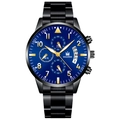 Orologio uomo business con cinturino in acciaio nero, quadrante blu e indici dorati - Cinturino Nero Cassa Nera Quadrante Blu Lancette Oro