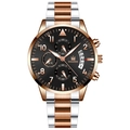 Orologio da uomo bicolore in acciaio inossidabile oro rosa e argento con quadrante nero - Cinturino Argento Oro Rosa Quadrante Nero Lancette Oro Rosa