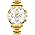 Orologio al quarzo da uomo in oro con quadrante bianco, cronografo e data - Cinturino Oro Cassa Oro Quadrante Bianco Lancette Oro