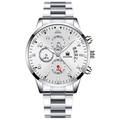 Orologio al quarzo da uomo con cinturino in acciaio argento, quadrante bianco e data - Cinturino Argento Cassa Argento Quadrante Bianco Lancette Argento