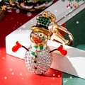 Porte-clés bonhomme de neige de Noël avec émail vert et strass sur métal doré brillant - Vert
