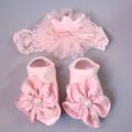 Pink infant gift set featuring a lace swan crown headband and matching floral baby socks - Pink Crown